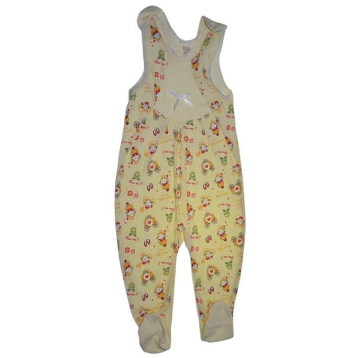 Salopeta fara maneci, cu botosei, model cu zane, pentru fete, Koala Bobas S2704G2, Galben 98 CM