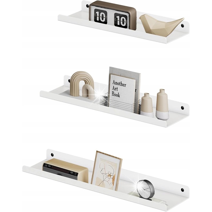Set 3 rafturi metalice, stil industrial, alb, montaj usor