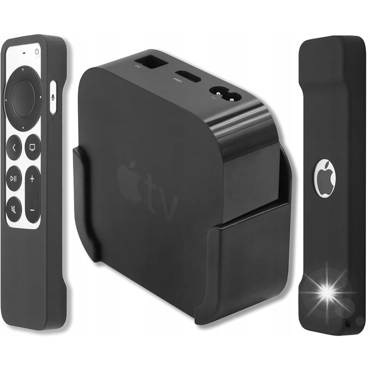 TV tartó Apple TV 4K és HD készülékekhez, távirányító védelemmel, falra szerelhető, komplett szett