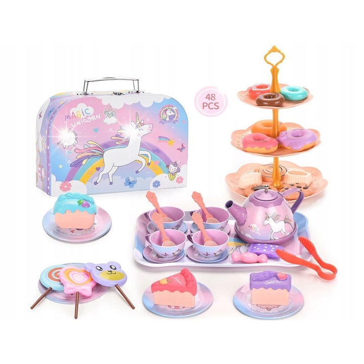 Set de cafea pentru copii, Jokomisiada, cu ceainic, cani, dulciuri, multicolor, 25,8x18,5x10cm