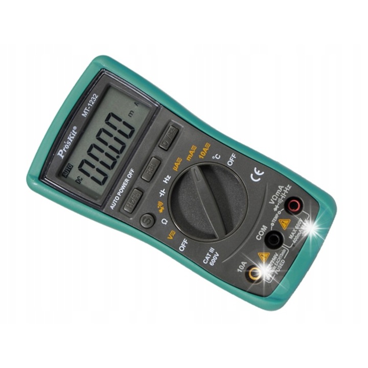 Pro'sKit MT-1232 multiméter, U/I/R/C/f/hőmérséklet mérés, 147x78x41mm, 190g