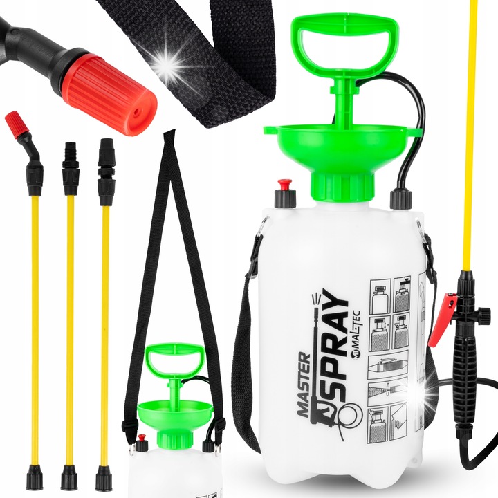 Ръчна пръскачка за градина MasterSpray-5L, капацитет 5L, максимално налягане 3,2 Bar, удължаващо се копие 114 см, комплект с допълнителни уплътнения