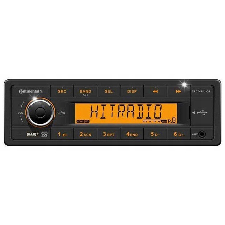 Radio auto Continental TRD7411U-OR MP3 USB AUX DAB, iluminare portocalie, 188x58,5x114,7mm, set complet