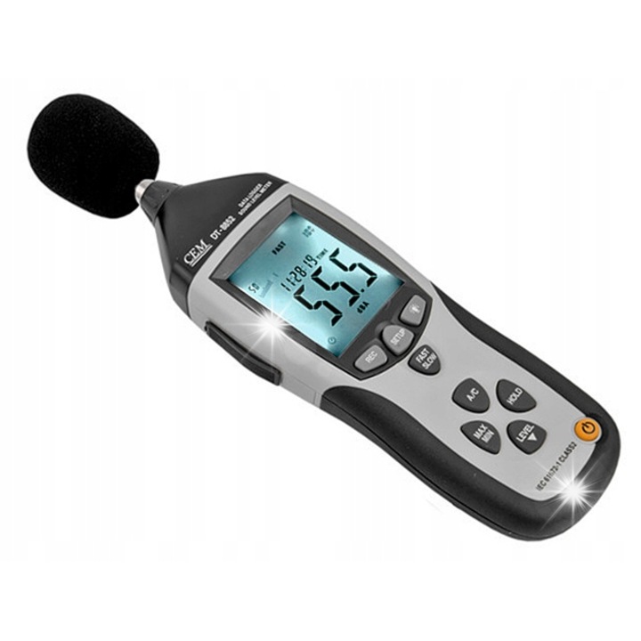 Измервател на ниво на звука CEM DT-8852, 30-130dB, USB интерфейс, размери 27.8x7.6x5cm