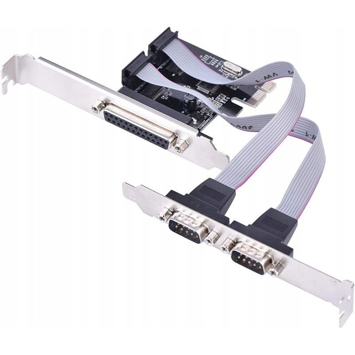 Контролер PCI-E 1x с 1 порт LPT DB25 и 2 порта RS232 DB9, пълен комплект