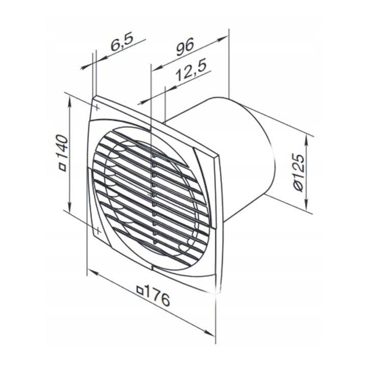 Ventilator de baie Ventika Simple 125, 180m3/h, 2400rpm, alb, 125mm