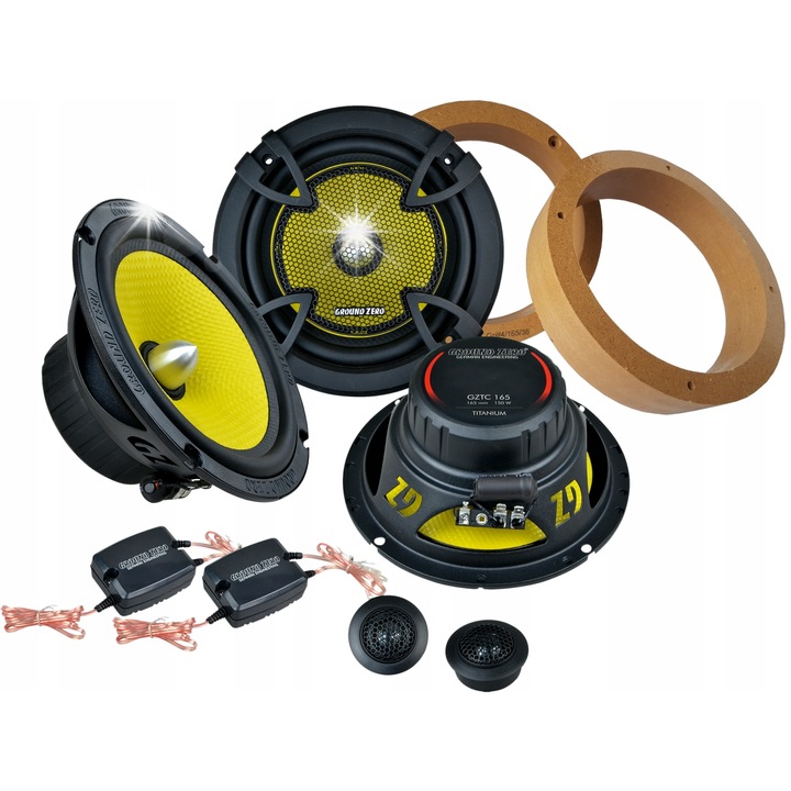 Комплект високоговорители Ground Zero GZTC 165, 165мм, 100W RMS, 3 Ohm, копринен високочестотен говорител, аксесоари за монтаж