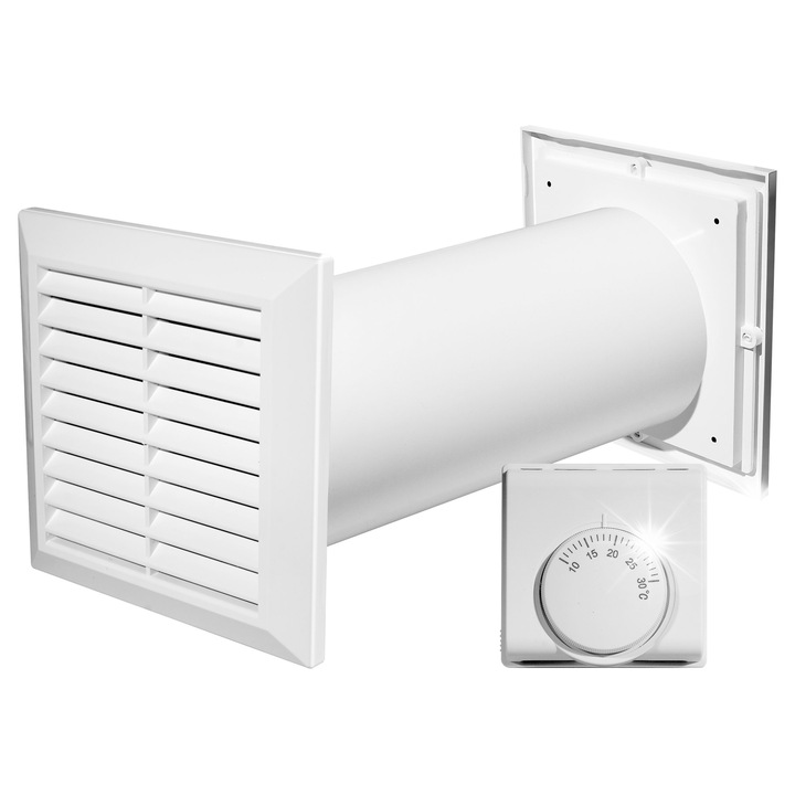 Set sistem de ventilatie COSY CM100, 12W, 60 m3/h, 36 dB, 100mm, cu termostat si canal ventilatie 300mm