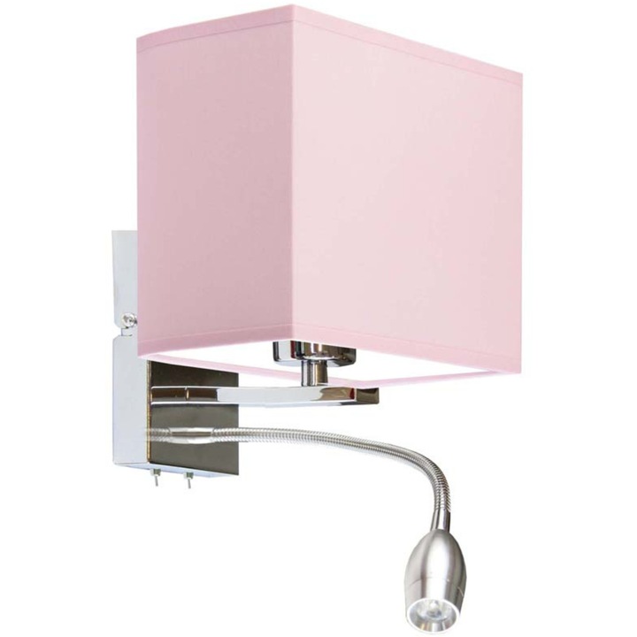 Аплик Volta Light Factory, LED E27, розов текстилен абажур, размери 26x25см, 34см дължина на панела