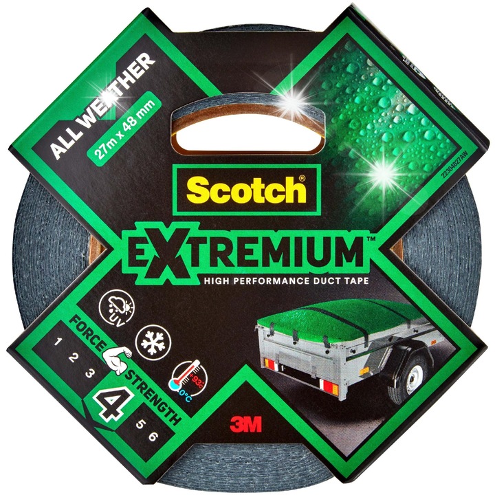 Banda adeziva Scotch Extremium All Weather, 27,4m x 48mm, rezistenta la temperaturi de la 0C la 93C, utilizare exterioara