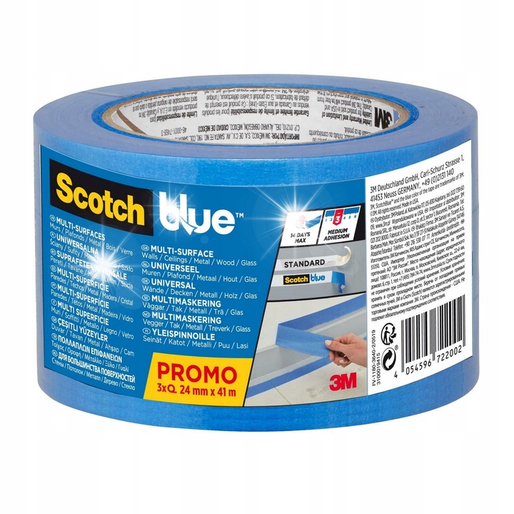 Banda malarsca ScotchBlue, set 3 bucati, 24 mm x 41 m, pentru diverse suprafete