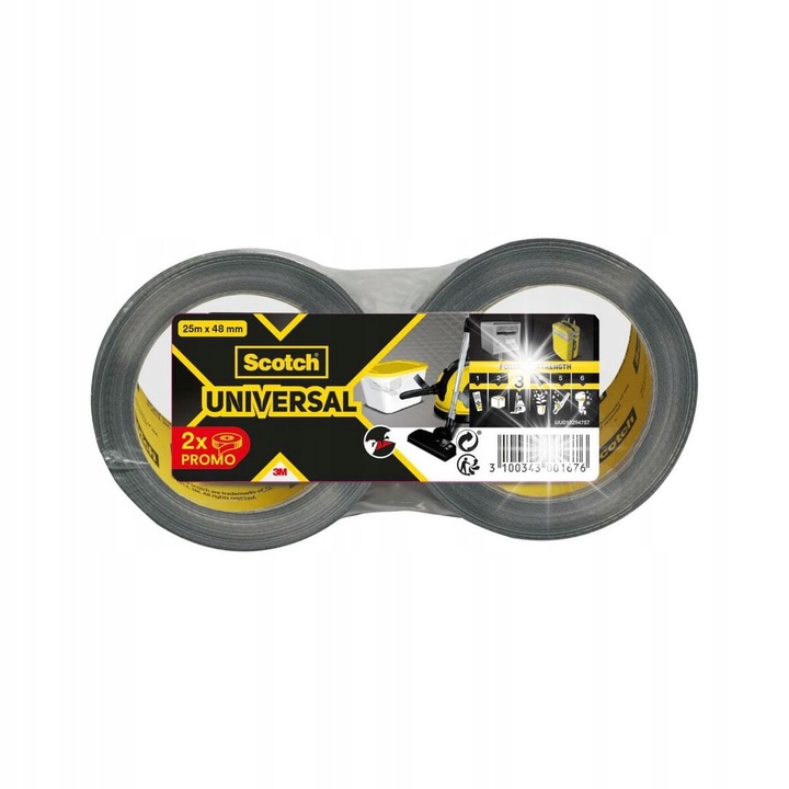 Banda adeziva universala Scotch, 2 seturi, 25 m x 48 mm, gri/silver