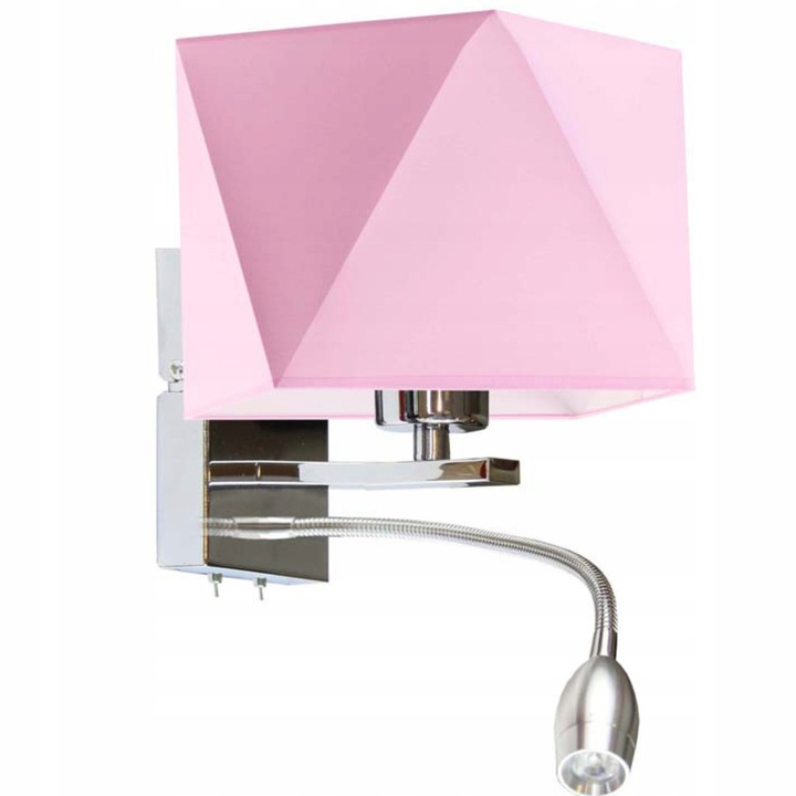 Аплик Volta Light Factory, LED E27, розов текстилен абажур, 16x16x25см