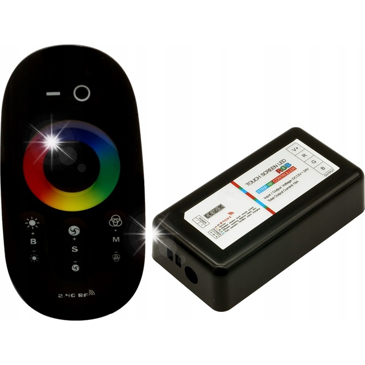 Regulator RGB RF 2,4G IdeaLed, 3 canale, 216W pentru benzi LED, negru, 86x45x23mm, set cu pilot
