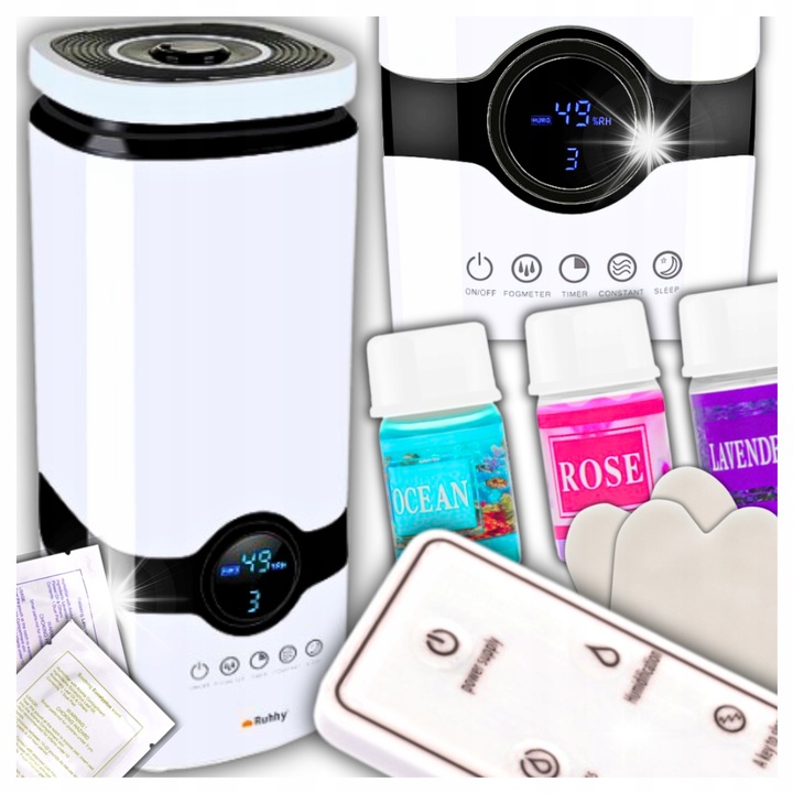 Umidificator Ultrasonic Ruhhy, Difuzor Aromaterapie, 4L, Alb, Set cu 3 uleiuri esentiale
