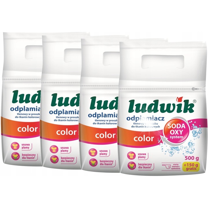 Odplamiacz tlenowy Ludwik pentru tkanin colorate, 4x650g, formula Soda Oxy System