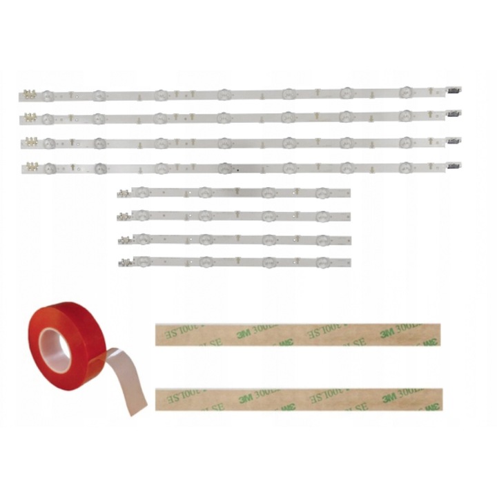 Set complet lista LED pentru televizor, Szynaka, 8 bucati, 4x(4LED), 4x(7LED), compatibile cu modele Samsung