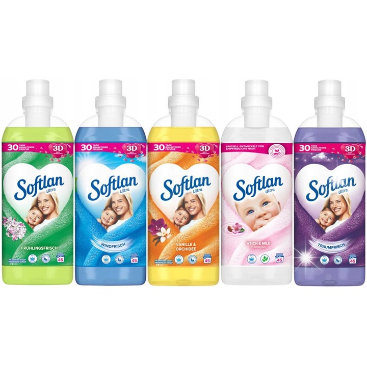 Комплект балсам за пране Softlan Ultra 5x1L, 225 изпирания, смесени аромати, хипоалергенен