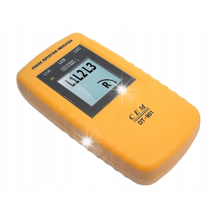 Тестер за последователност на фазите CEM DT-901, 40-690V, 15-400Hz, 130mmx69mmx32mm, 1.2m кабели