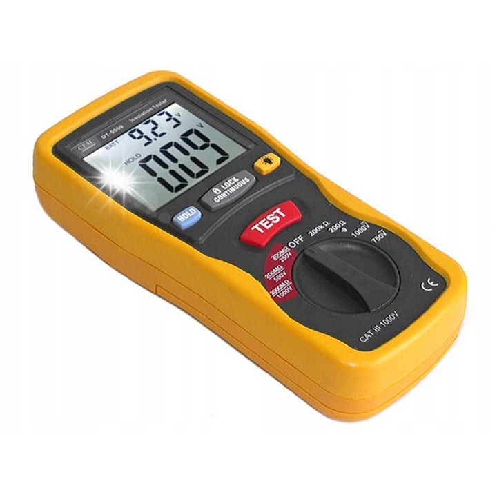 Измервател на съпротивление на изолация CEM DT-5500, 200MΩ/1000V, LCD, 200x92x50mm