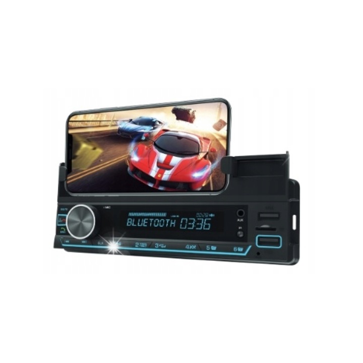 Radio auto Vordon HT-230 Lincoln, Bluetooth, iluminare multicolor, 4x60W, set complet