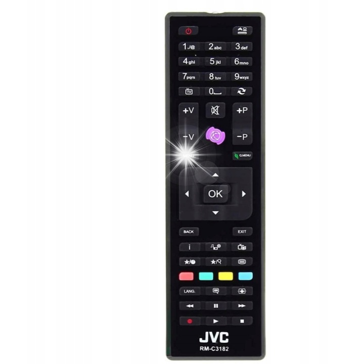 Оригинално дистанционно управление JVC RM-C3182, черен цвят, захранване с 2 батерии AAA, IR комуникация