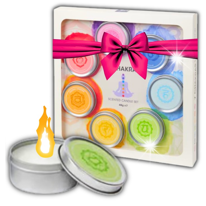 Set de lumanari parfumate 7 Cakre, multicolor, 7 bucati, in cutii elegante