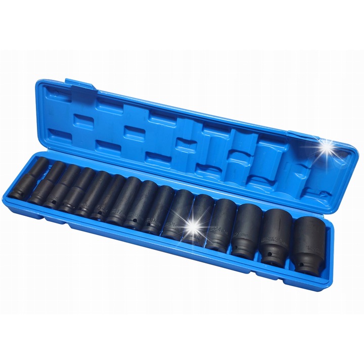 CRV hosszú dugókulcs készlet 10-32mm 15 darab, Falon-Tech, 78mm, tárolódoboz