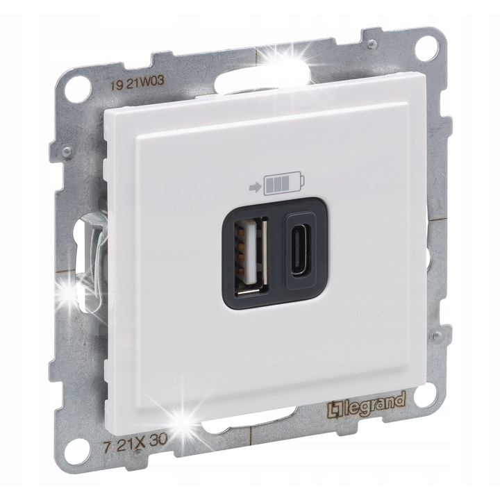 USB A+C контакт 3A Бял SUNO, 2 изхода, 72.5x72.7x41.5mm