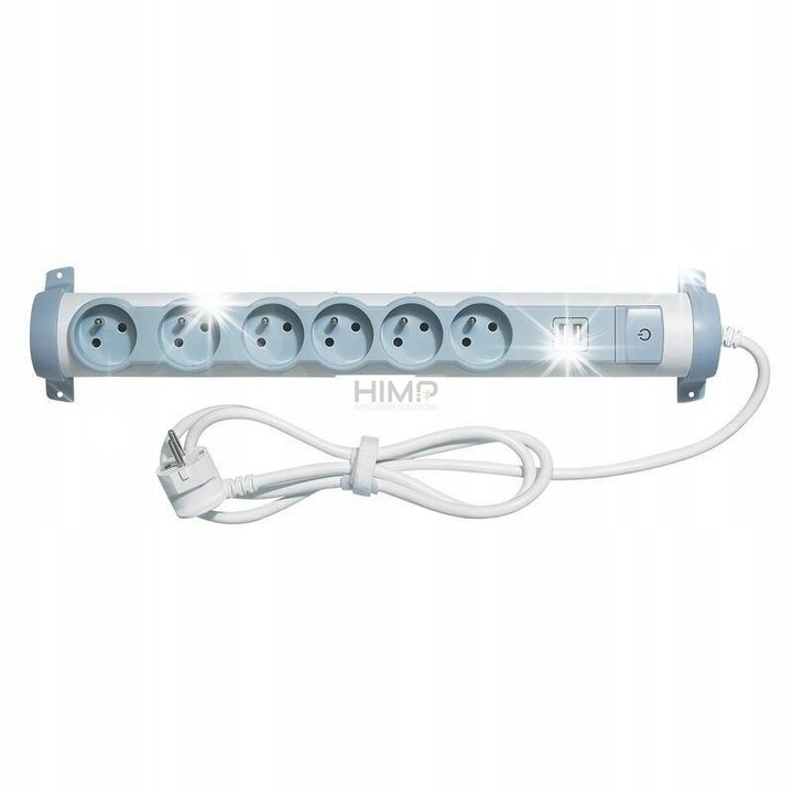 Вертикален разклонител 6 гнезда 2P+Z с 2xUSB, 1,5м, Legrand, бяло-сив