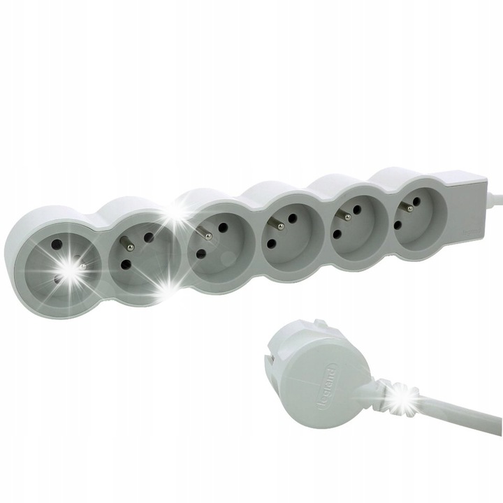 Разклонител с 6 гнезда, Legrand, 1.5 м, бял/сив, 295x54x37мм