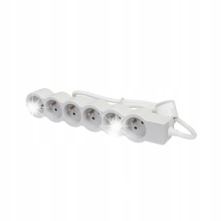 Разклонител с 6 гнезда, Legrand, 3м, бял/сив, 3680W