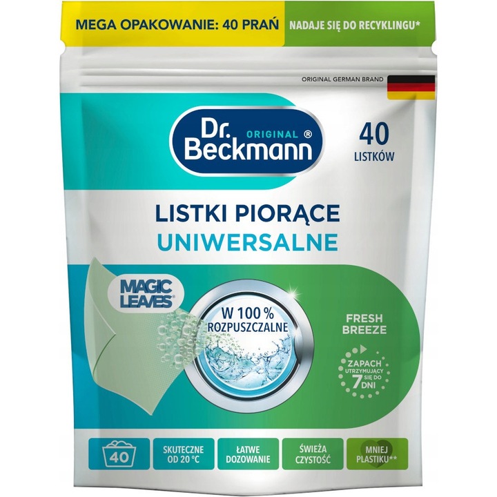 Dr. Beckmann Magic Leaves - Set 5 x 40 chusteca pentru spalare, roz, 0% microplastice, eficient de la 20C