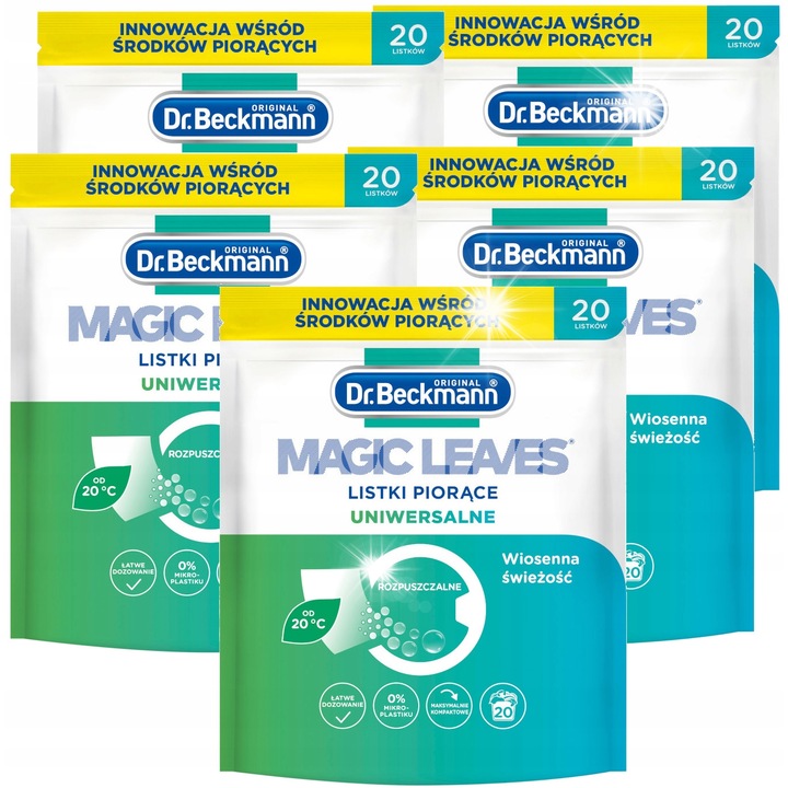 Chusteci de spalare Dr. Beckmann Magic Leaves, set 100 bucati, roz, 0% microplastice, eficiente de la 20C