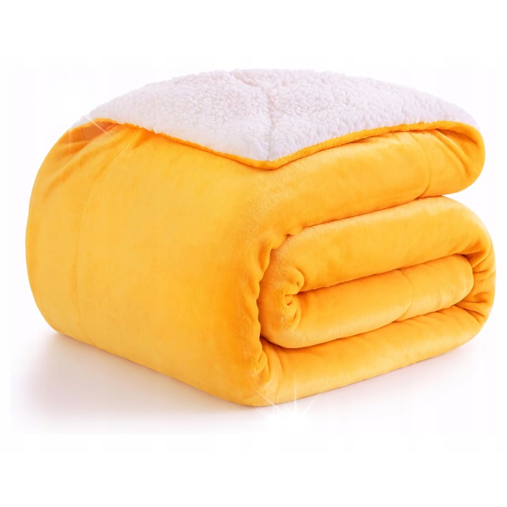 Двойно одеяло Sherpa 130x160см, меко, дебело, жълто, комплект