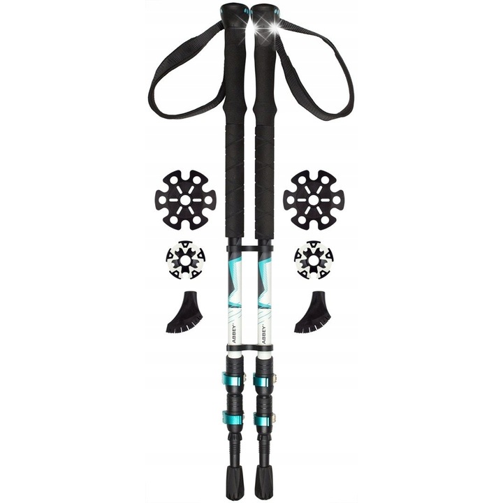 Set bete trekking Abbey 63-135cm, aluminiu, 3 sectiuni, cu accesorii pentru zapada si noroi