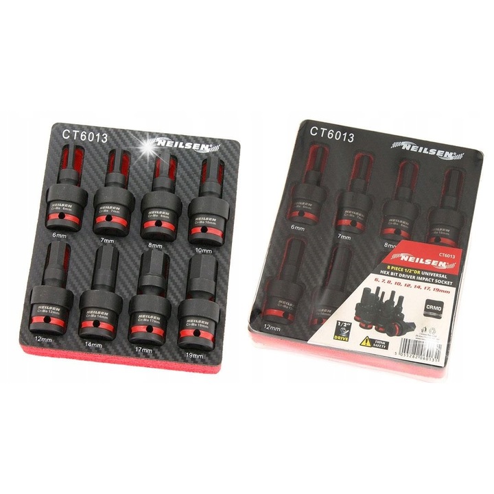 Set chei hex imbus 6-19mm lungi 1/2'' cu prindere pe bila Neilsen