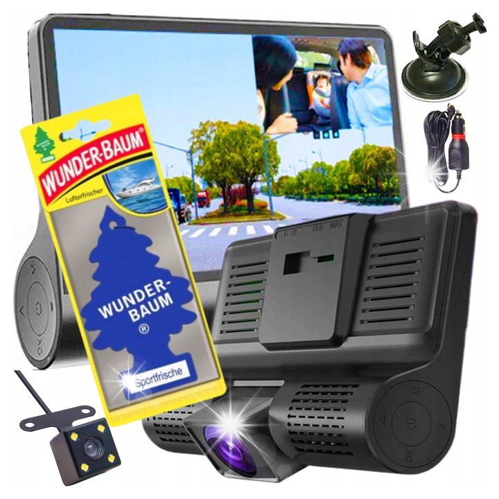 Autós DVR kamera, videórögzítő, tolatókamera, Full HD, 3,5", komplett szett