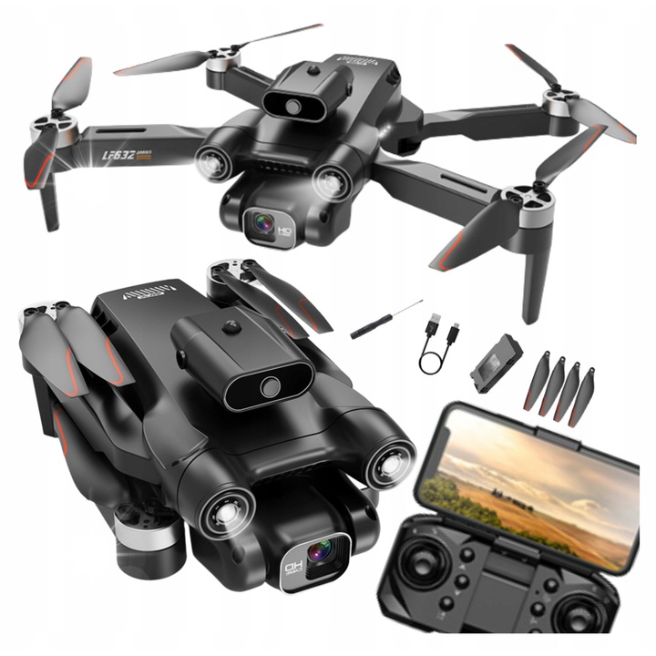 Dron cu camera HD, Brushless Fold, 2 camere, evitarea obstacolelor, multicolor, set complet