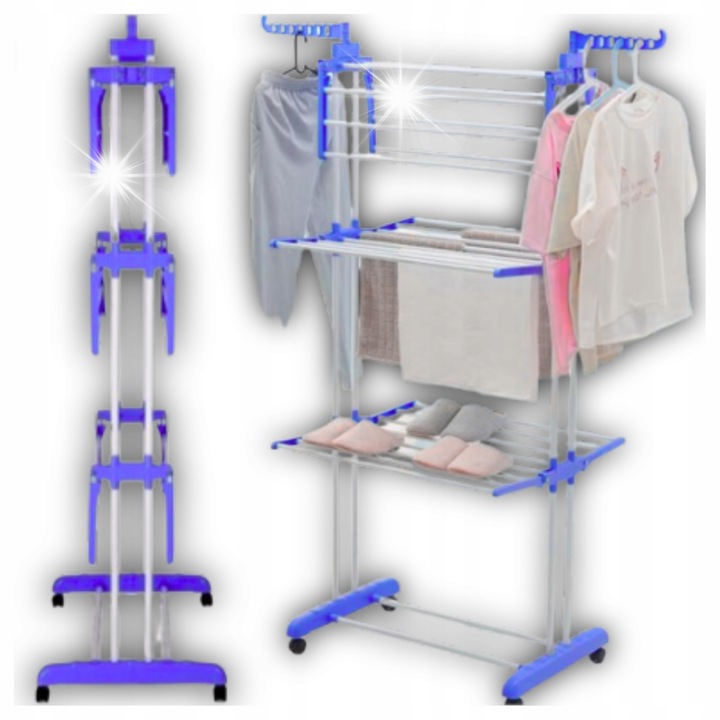 Uscator rufe vertical XXL, 3 niveluri, pliabil, capacitate 40 kg, 75-126x64cm