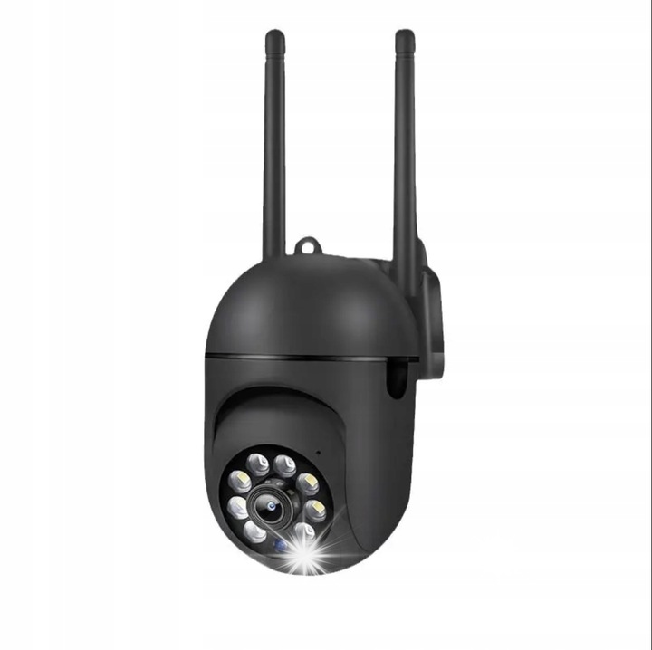 IP WiFi външна ротационна камера за наблюдение Full HD, детекция на движение, нощно виждане, черна, пълен комплект