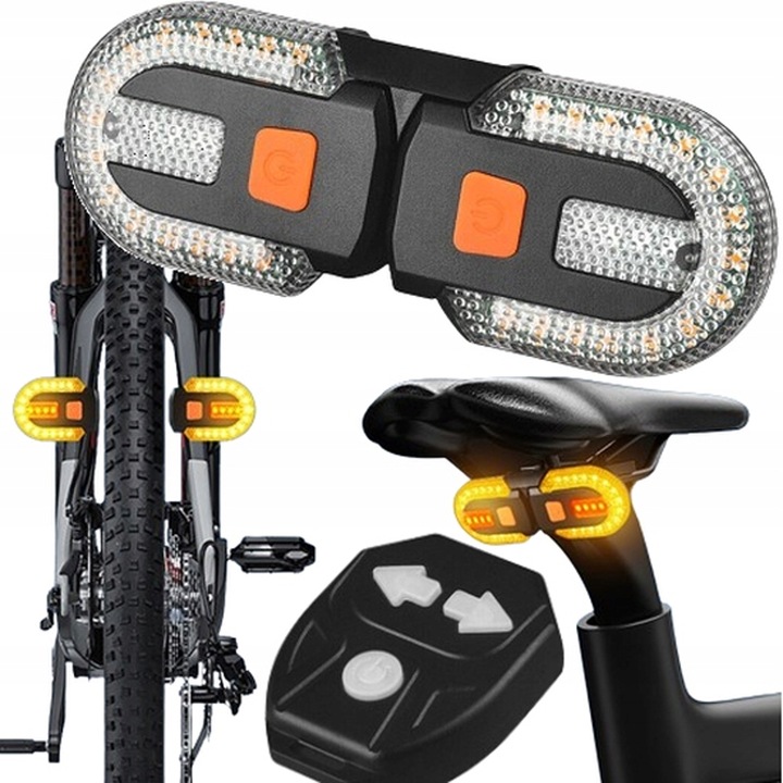 Lumina bicicleta, BNTrade, semnalizator directie, LED rosu si galben, 129x40x15mm, USB reincarcabil, waterproof