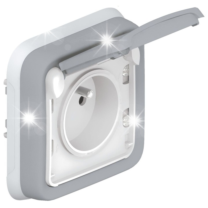Херметичен тънък контакт Legrand Plexo 2P+Z 16A 250V, сив, IP55