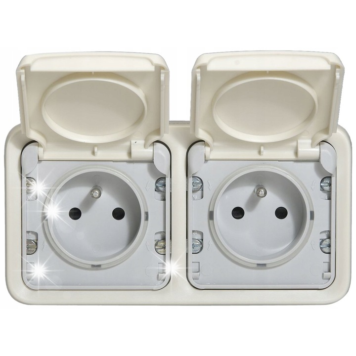 Надграден контакт Legrand Plexo55 2x2P+Z с капак БЯЛ/ЕКРЮ, комплект 16A, IP55