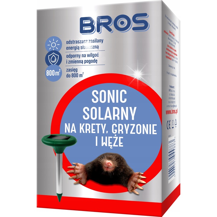 Napelemes rágcsáló- és vakondriasztó Bros, 800m2, napelemes tápellátás