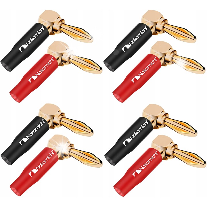 Wtyki bananowe Nakamichi HQ Premium, set 8 buc, 24k aur, 4mm
