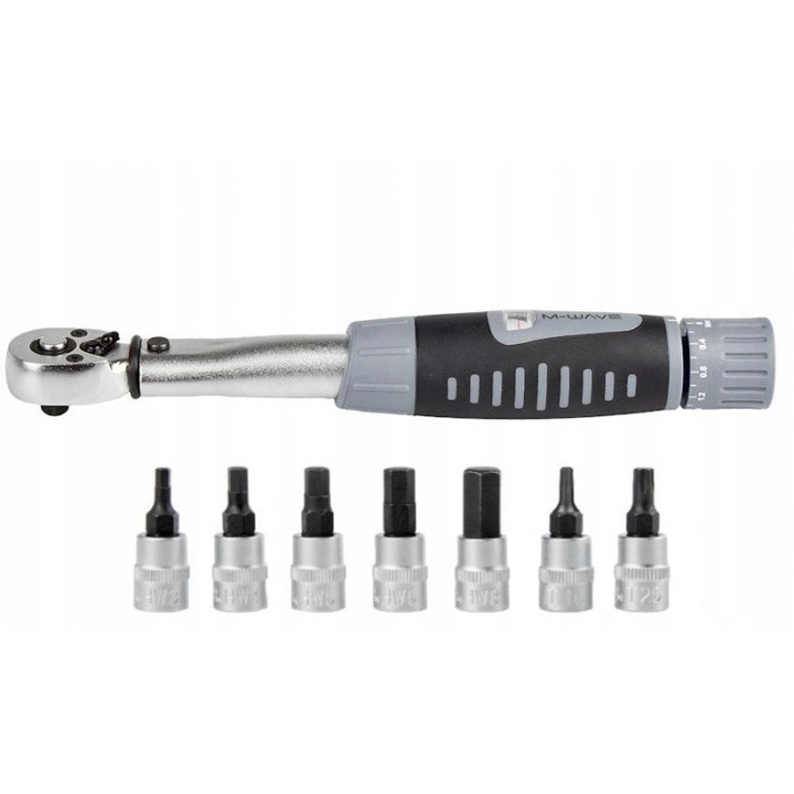 M-Wave TW-2/24 nyomatékkulcs, bitkészlettel, 1/4", 2-24 Nm, tokban
