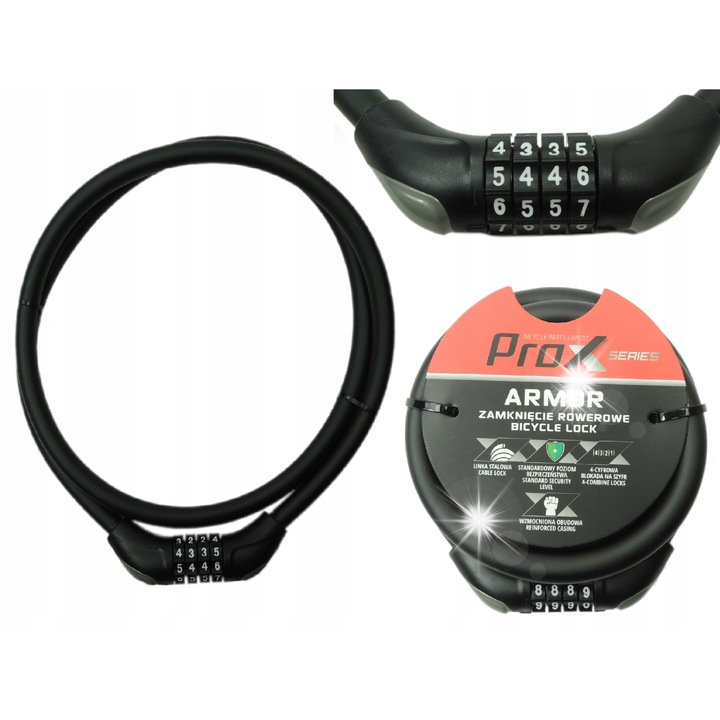 Zapiecie bicicleta Prox Armor, 12x1200 mm, negru, cod de securitate 4 cifre