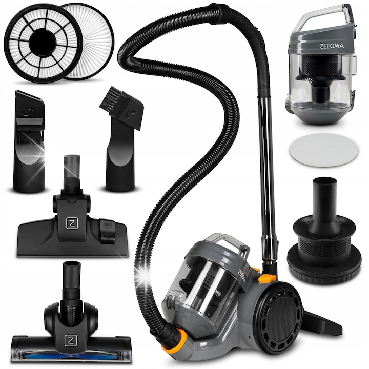 Aspirator fara sac Zeegma Zonder Base Jet, 4000W, 2L, Turbo perie, HEPA, A
