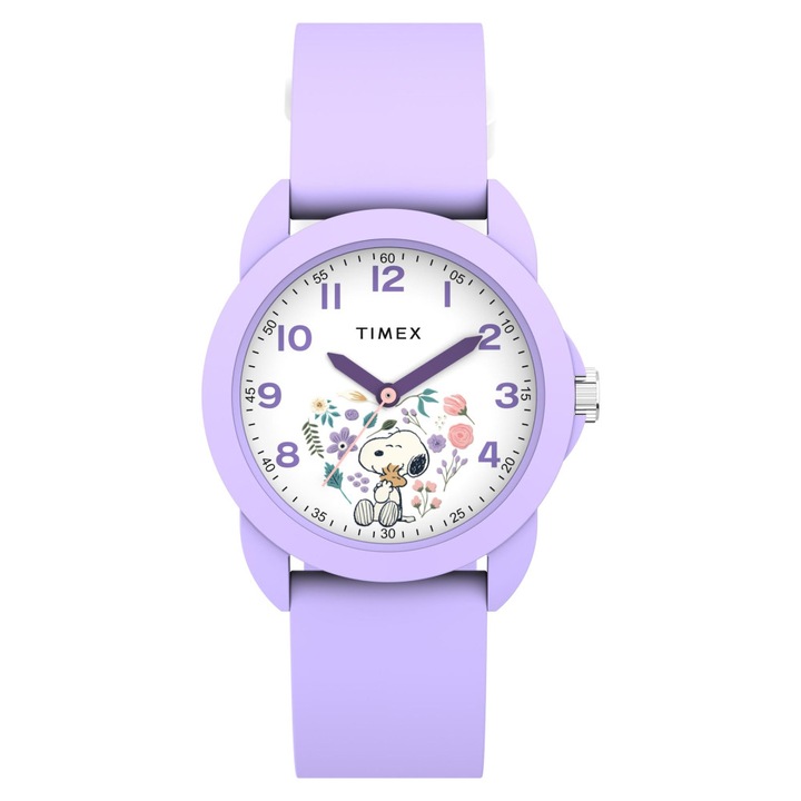 Ceas barbatesc Timex TW2Y51200, 30mm, cadran alb, curea violet, mecanism quartz, waterproof 30m